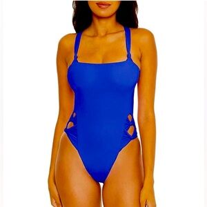 New Becca Baja Mar Lana Cut Out Bow High Leg Blue One Piece Swimsuit Medium